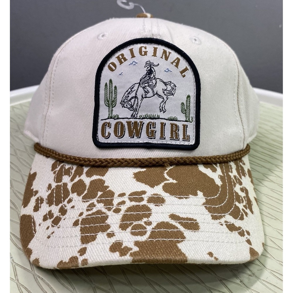 Mighty Fine Original Cowgirl Patch SnapBack Trucker Cap Brown& Ivory Cow NEW